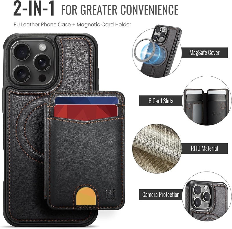 Usroom for iPhone 15 Pro Max Detachable Wallet Case with Card Holder, 2 in 1 RFID Blocking Credit Slots Kickstand Shockproof Phone Wallet for iPhone 15 Pro Max 6.7" Black - Image 4